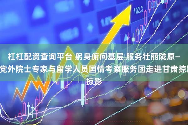 杠杠配资查询平台 躬身俯问基层 服务壮丽陇原——党外院士专家与留学人员国情考察服务团走进甘肃掠影